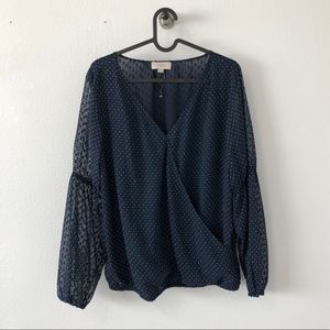 Loft Navy Swiss Dot Blouse Wrap Top